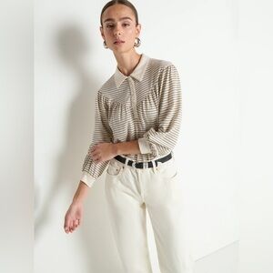 NWT Nation LTD Cecila Cream and Brown Striped Top